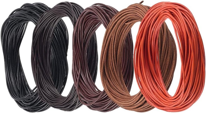 CALFOVERA 5 Colors 1MM Cowhide Round Leather Cord for Jewelry Making 54.68 Yards Thin Genuine Leather String Lace Cording Rope Braiding Strip Thread for Crafting Necklace Bracelets Wraps Beading - Image 1